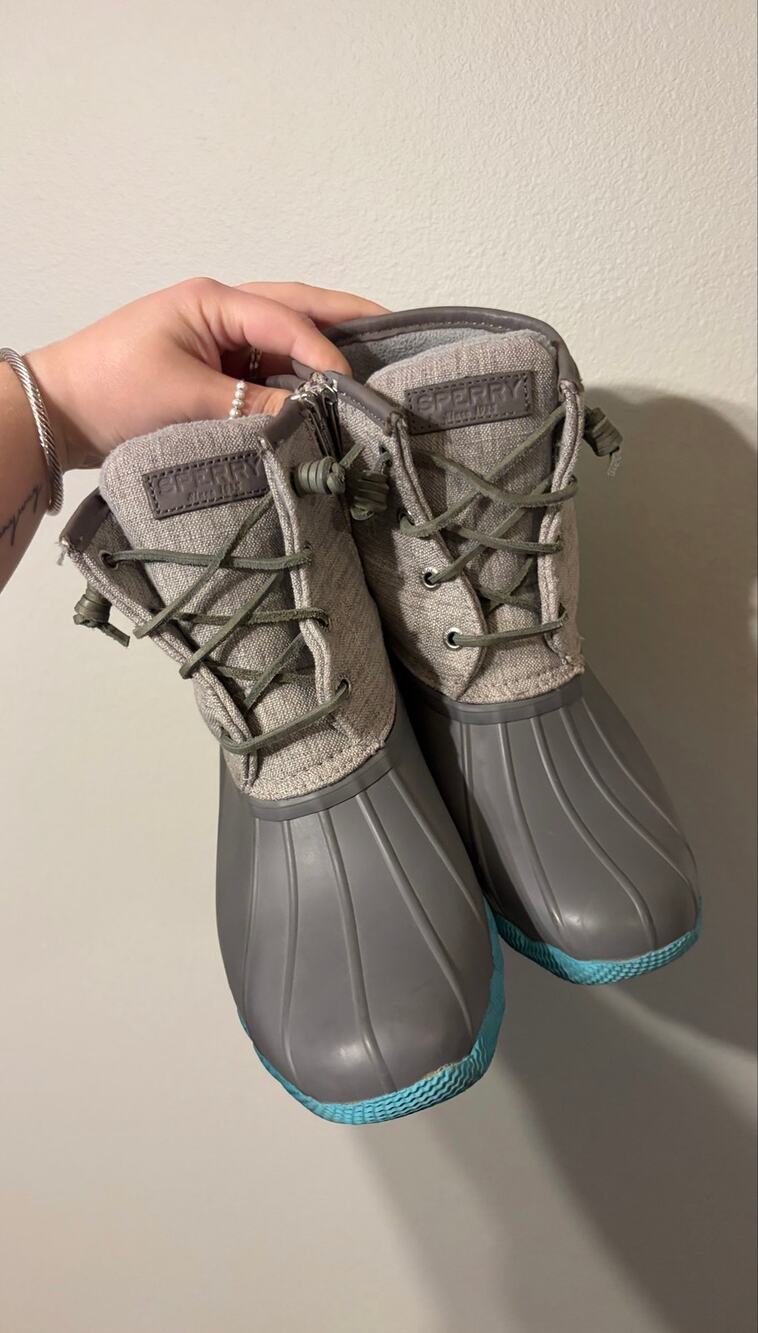 Sperry Duck Boots Rain Boots Saltwater Gray Pop Rubber Sole Size 8.5